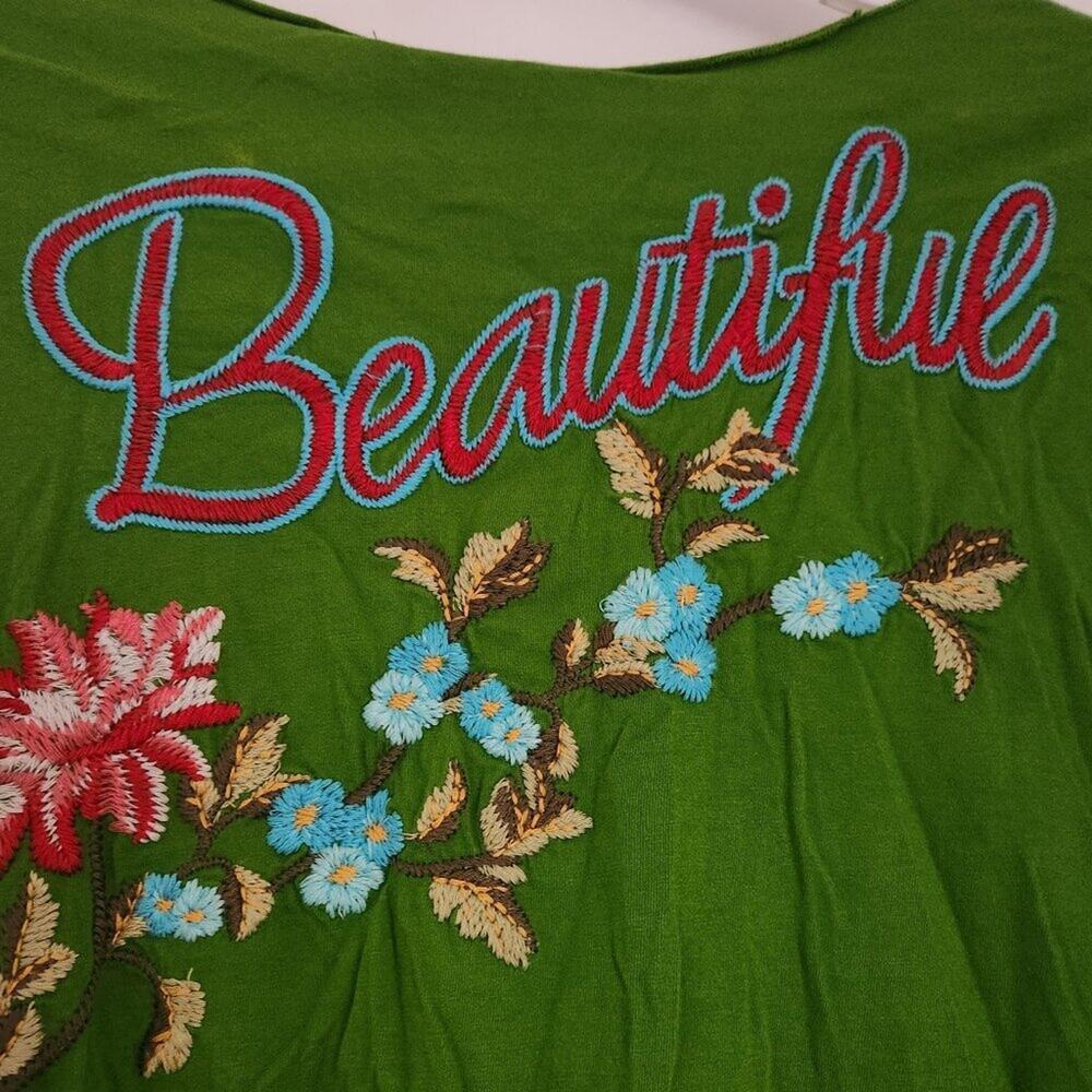 Johnny Was Green Embroidered Beautiful Sweatshirt L NWOT